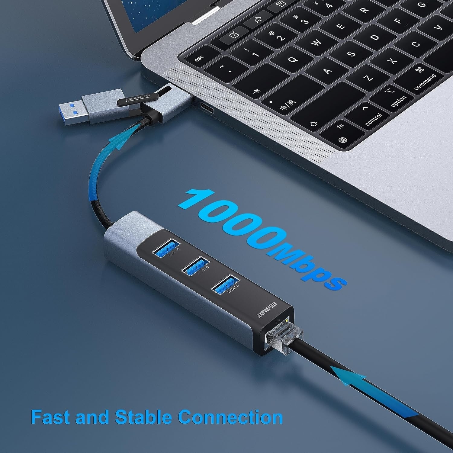BENFEI 350GY 2-in-1 USB-C+USB 3.0 to RJ45 Gigabit Ethernet Port + 3-Port USB 3.0 HUB V28-ELEBEN350GY