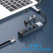 BENFEI 350GY 2-in-1 USB-C+USB 3.0 to RJ45 Gigabit Ethernet Port + 3-Port USB 3.0 HUB V28-ELEBEN350GY
