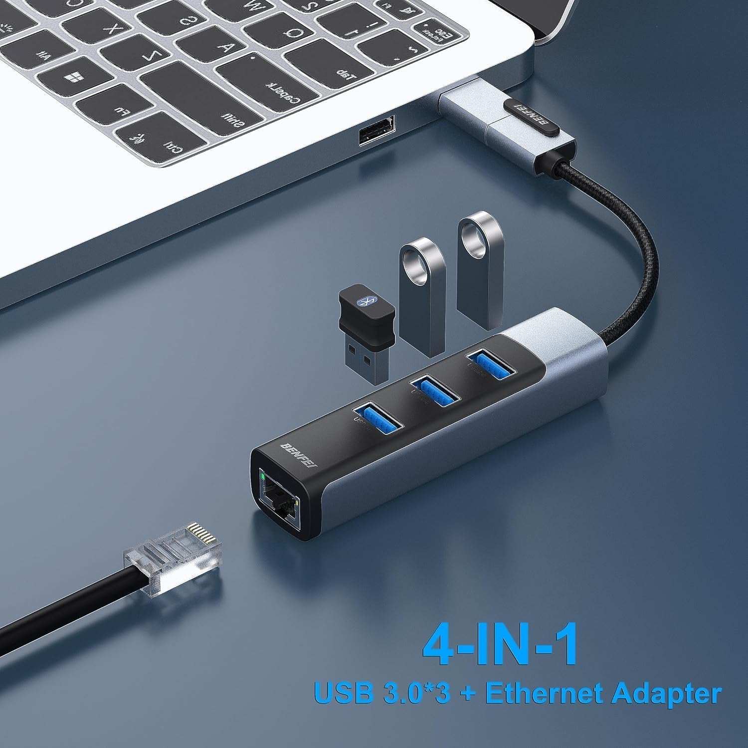 BENFEI 350GY 2-in-1 USB-C+USB 3.0 to RJ45 Gigabit Ethernet Port + 3-Port USB 3.0 HUB V28-ELEBEN350GY