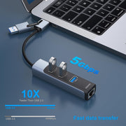 BENFEI 350GY 2-in-1 USB-C+USB 3.0 to RJ45 Gigabit Ethernet Port + 3-Port USB 3.0 HUB V28-ELEBEN350GY