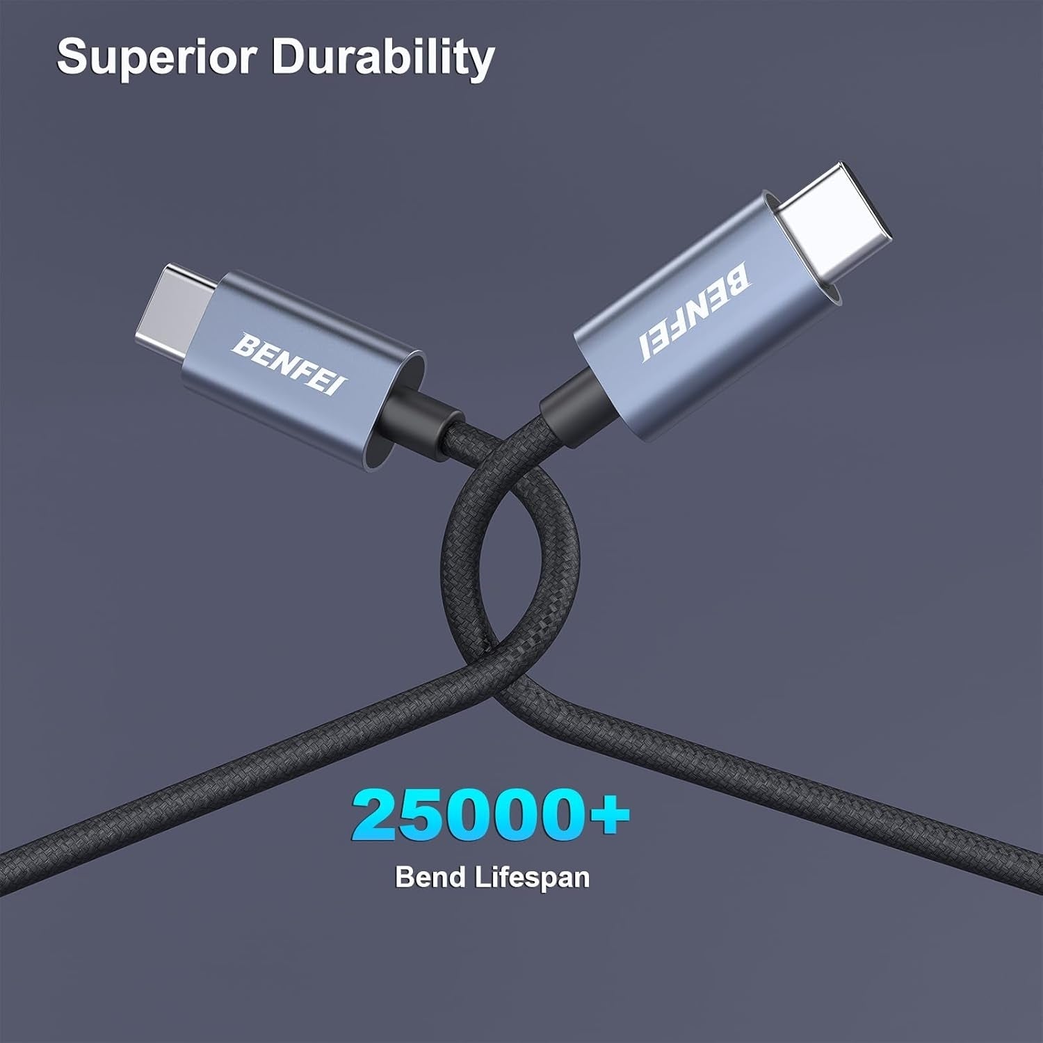BENFEI 351SL-6F 100W USB-C to USB-C Fast Charging Cable Aluminum Shell Tangle-Free Silicone V28-ELEBEN351SL6F