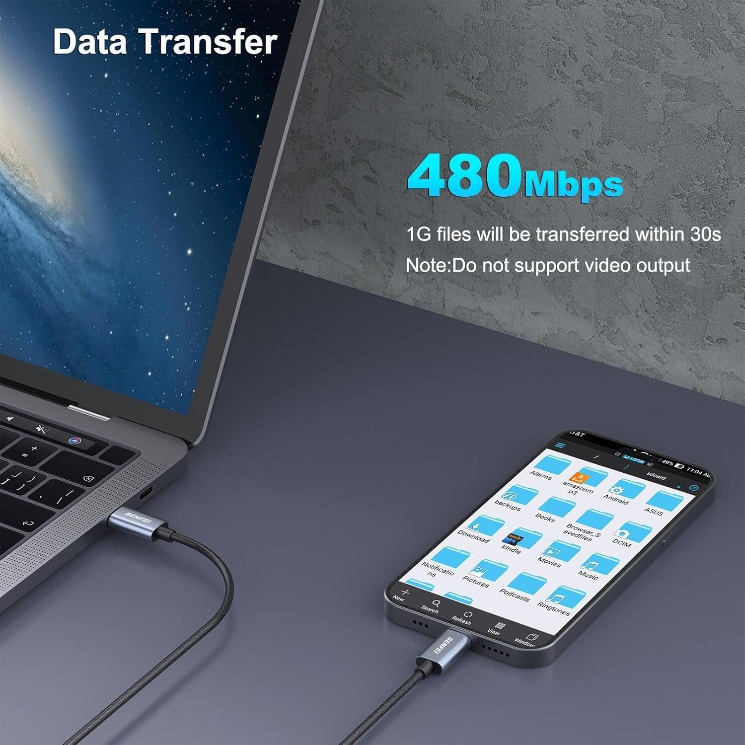 BENFEI 351SL-6F 100W USB-C to USB-C Fast Charging Cable Aluminum Shell Tangle-Free Silicone V28-ELEBEN351SL6F
