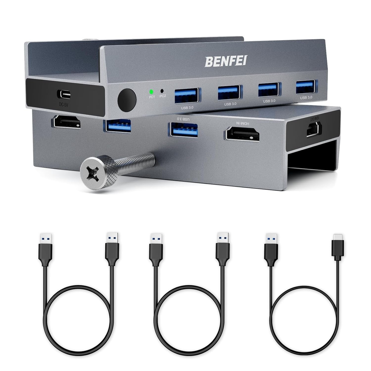 BENFEI 000355GY USB 3.0 HDMI KVM Switch(8K@60Hz) with 4 USB 3.0 Ports for 2 Computers Sharing Monitor V28-ELEBEN355GY