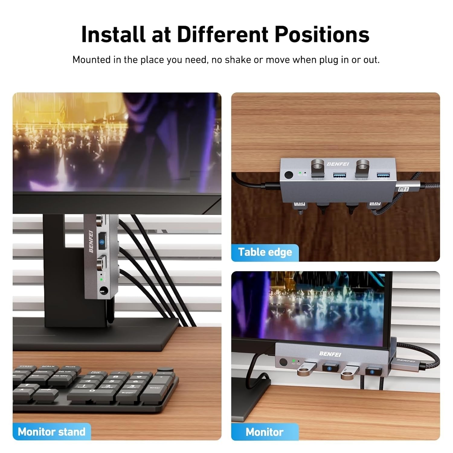 BENFEI 000355GY USB 3.0 HDMI KVM Switch(8K@60Hz) with 4 USB 3.0 Ports for 2 Computers Sharing Monitor V28-ELEBEN355GY