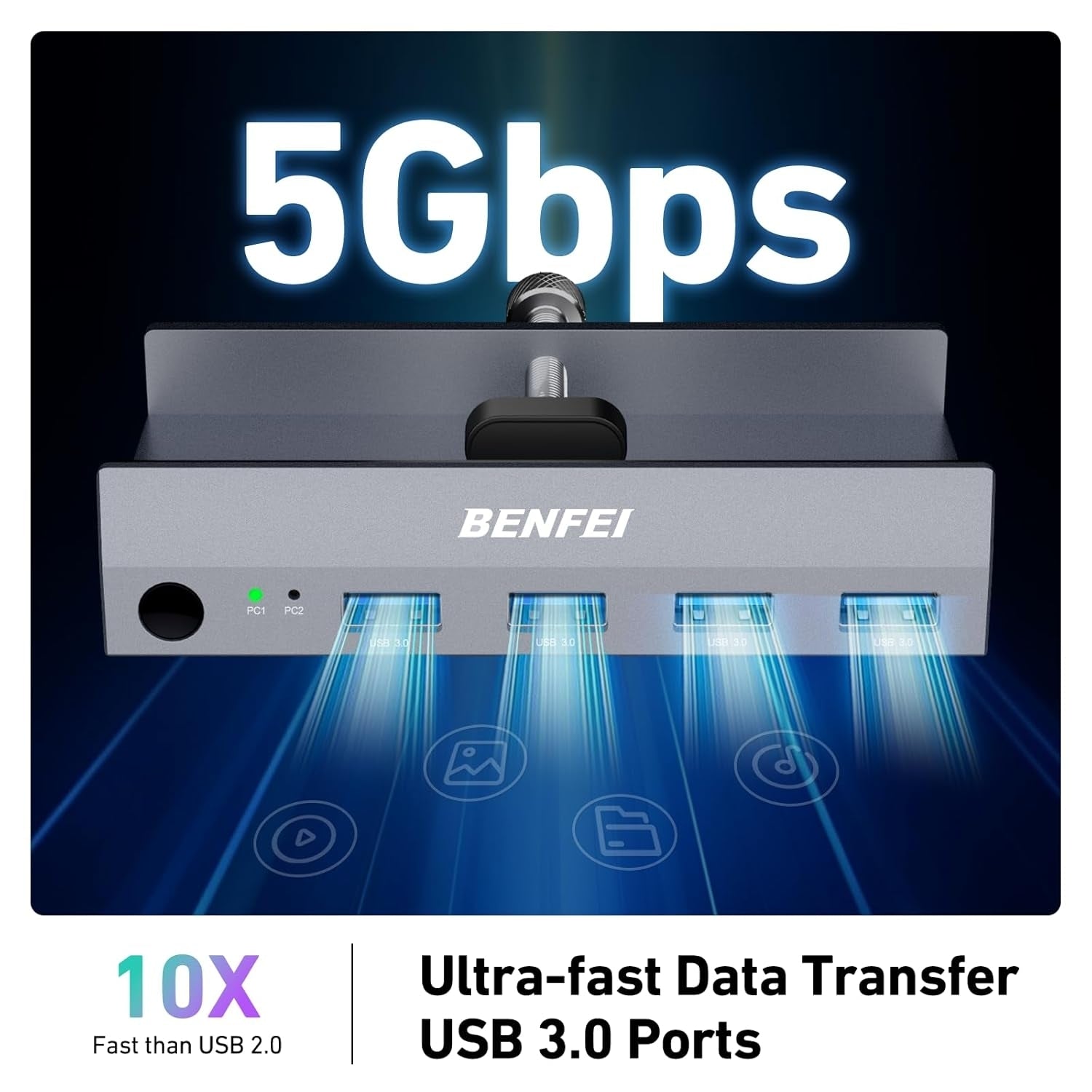 BENFEI 000355GY USB 3.0 HDMI KVM Switch(8K@60Hz) with 4 USB 3.0 Ports for 2 Computers Sharing Monitor V28-ELEBEN355GY