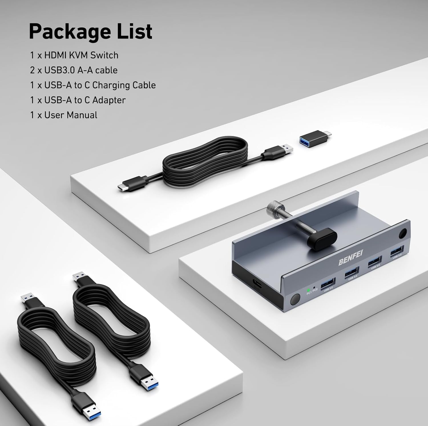BENFEI 000355GY USB 3.0 HDMI KVM Switch(8K@60Hz) with 4 USB 3.0 Ports for 2 Computers Sharing Monitor V28-ELEBEN355GY