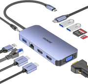 BENFEI 000359GY 11-in-1 USB C Hub Triple Display Docking Station Dual HDMI, VGA, 3xUSB 3.0, 10Gbps V28-ELEBEN359GY