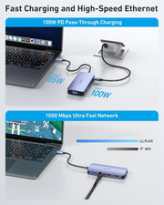 BENFEI 000359GY 11-in-1 USB C Hub Triple Display Docking Station Dual HDMI, VGA, 3xUSB 3.0, 10Gbps V28-ELEBEN359GY