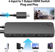 BENFEI 365BK HDMI Switch 4 in 1 Out 4K@60Hz, 2K@144Hz, HDCP 2.3 (with Adaptive Equalization Support 30ft HDMI V28-ELEBEN365BK