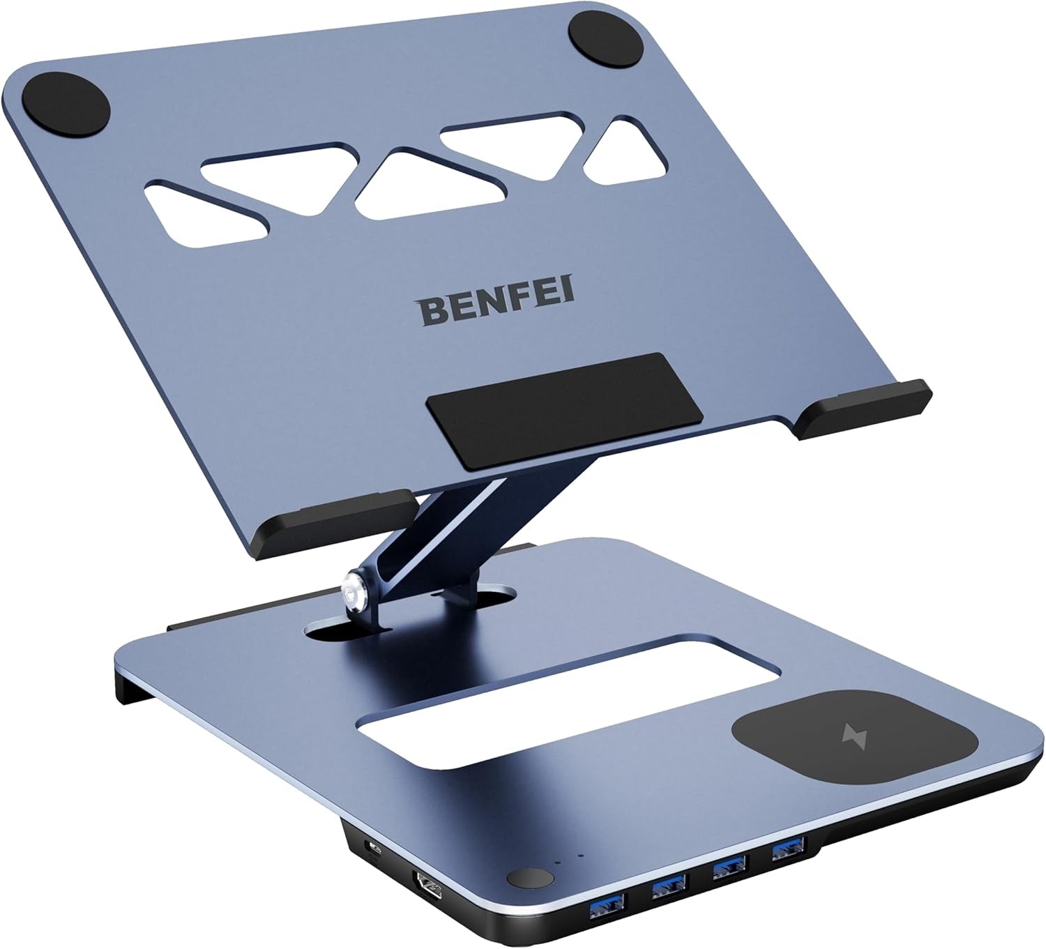 BENFEI 000366GY Laptop Stand with USB C Hub, Multi Function With USB and KVM Switch and 15W Wireless Charger V28-ELEBEN366GY