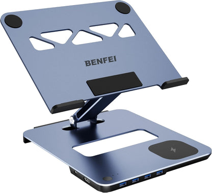 BENFEI 000366GY Laptop Stand with USB C Hub, Multi Function With USB and KVM Switch and 15W Wireless Charger V28-ELEBEN366GY