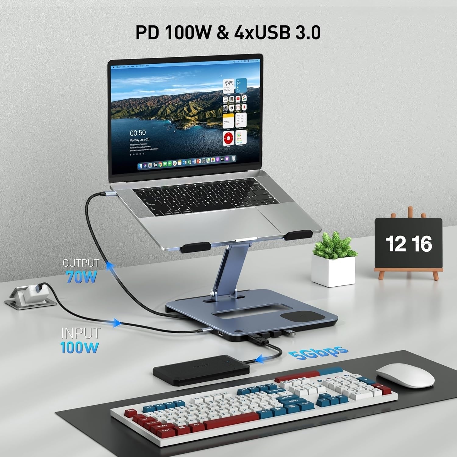 BENFEI 000366GY Laptop Stand with USB C Hub, Multi Function With USB and KVM Switch and 15W Wireless Charger V28-ELEBEN366GY