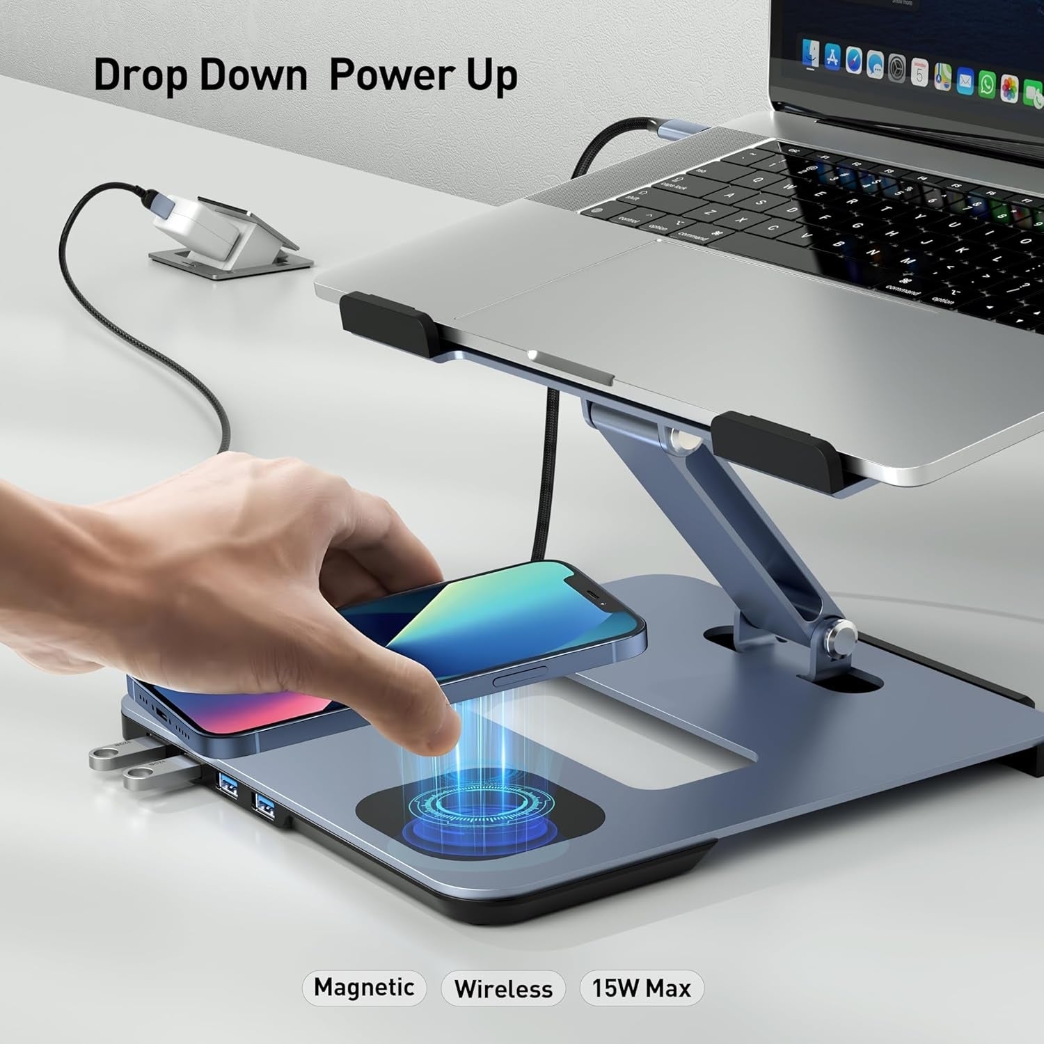 BENFEI 000366GY Laptop Stand with USB C Hub, Multi Function With USB and KVM Switch and 15W Wireless Charger V28-ELEBEN366GY