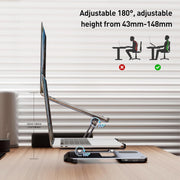 BENFEI 000366GY Laptop Stand with USB C Hub, Multi Function With USB and KVM Switch and 15W Wireless Charger V28-ELEBEN366GY