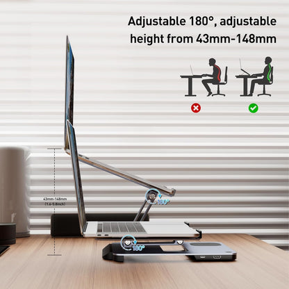 BENFEI 000366GY Laptop Stand with USB C Hub, Multi Function With USB and KVM Switch and 15W Wireless Charger V28-ELEBEN366GY