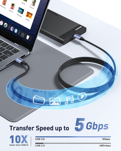BENFEI 369GY 3M USB 3.0 to USB C Cable, 5Gbps High-Speed Data Sync & 3A Charging V28-ELEBEN369GY3M