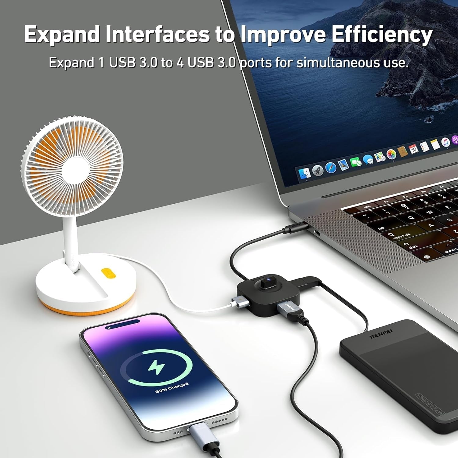 BENFEI 371BK USB-C 4-port USB 3.0 Hub V28-ELEBEN371BK