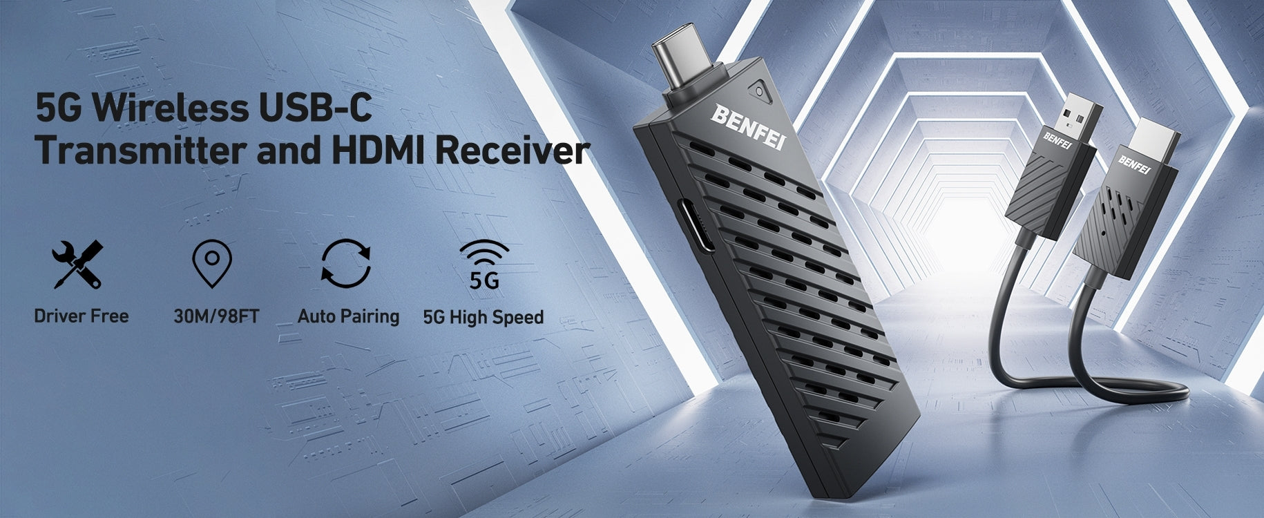 BENFEI 374BK Wireless HDMI Transmitter and Receiver (30M) 1920 x 1080P@60Hz V28-ELEBEN374BK