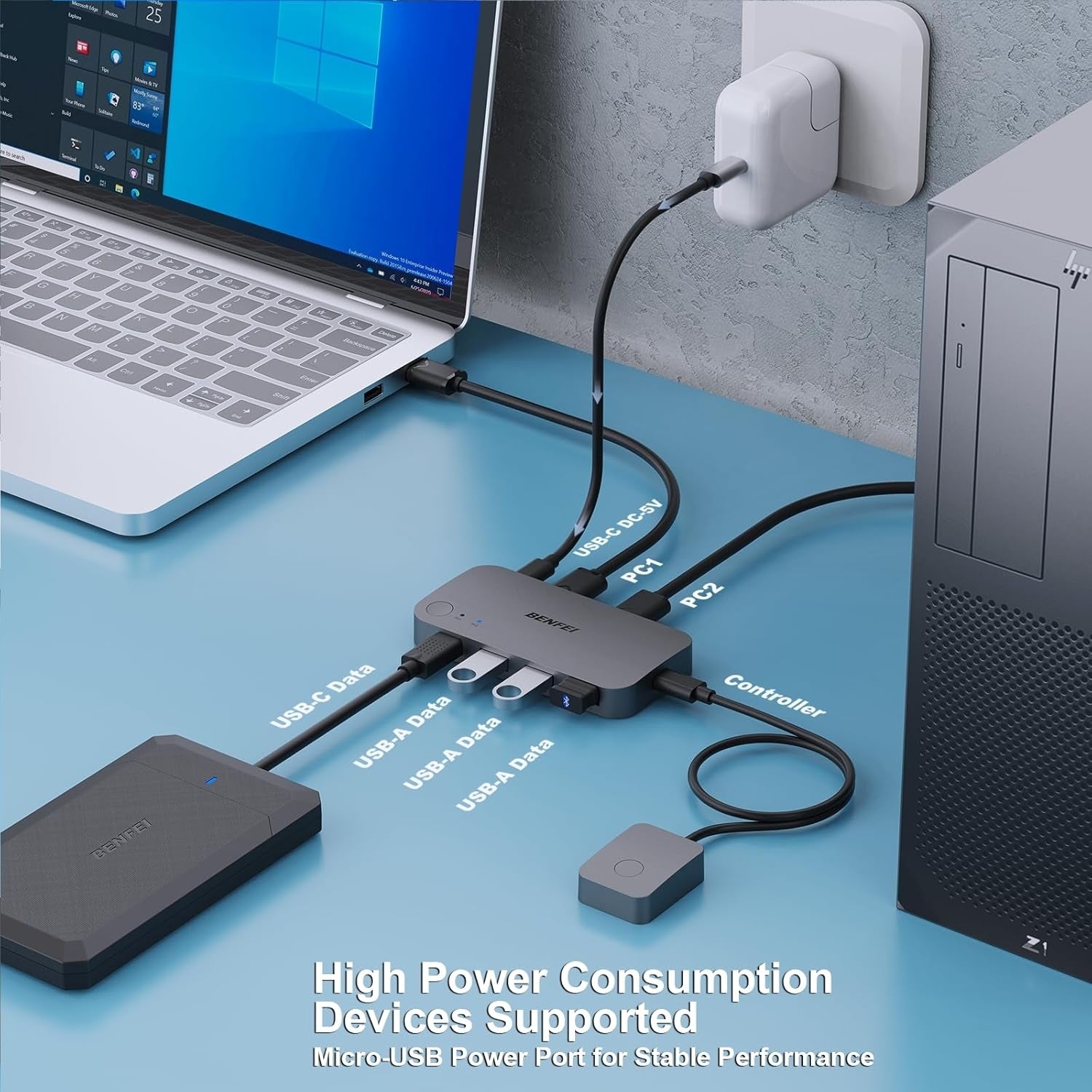 BENFEI 000376BK USB 3.0 Switch, USB Switcher 2 Computers Share 3xUSB 3.0 and 1xUSB C with Remote V28-ELEBEN376BK