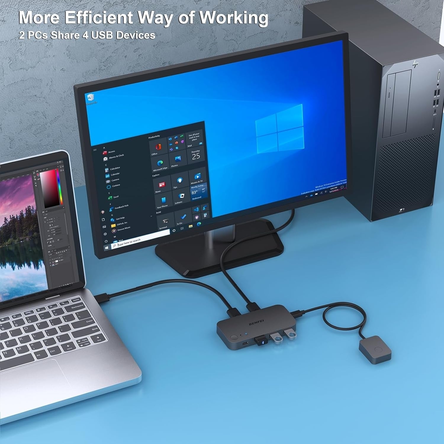 BENFEI 000376BK USB 3.0 Switch, USB Switcher 2 Computers Share 3xUSB 3.0 and 1xUSB C with Remote V28-ELEBEN376BK