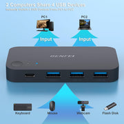 BENFEI 000376BK USB 3.0 Switch, USB Switcher 2 Computers Share 3xUSB 3.0 and 1xUSB C with Remote V28-ELEBEN376BK