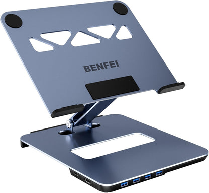 BENFEI 380GY Laptop Stand with USB C 6 in1 4K@60Hz HDMI, 4 x USB3.0, 100W PD Docking Station V28-ELEBEN380GY