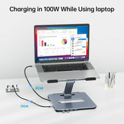 BENFEI 380GY Laptop Stand with USB C 6 in1 4K@60Hz HDMI, 4 x USB3.0, 100W PD Docking Station V28-ELEBEN380GY