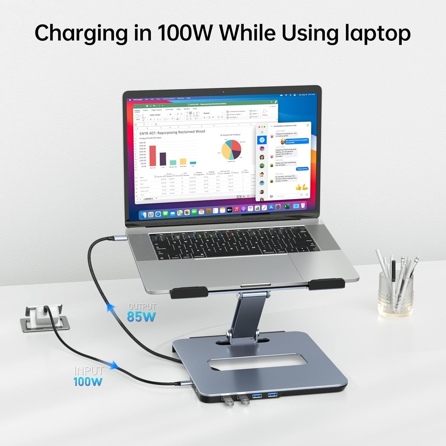 BENFEI 380GY Laptop Stand with USB C 6 in1 4K@60Hz HDMI, 4 x USB3.0, 100W PD Docking Station V28-ELEBEN380GY