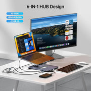 BENFEI 380GY Laptop Stand with USB C 6 in1 4K@60Hz HDMI, 4 x USB3.0, 100W PD Docking Station V28-ELEBEN380GY