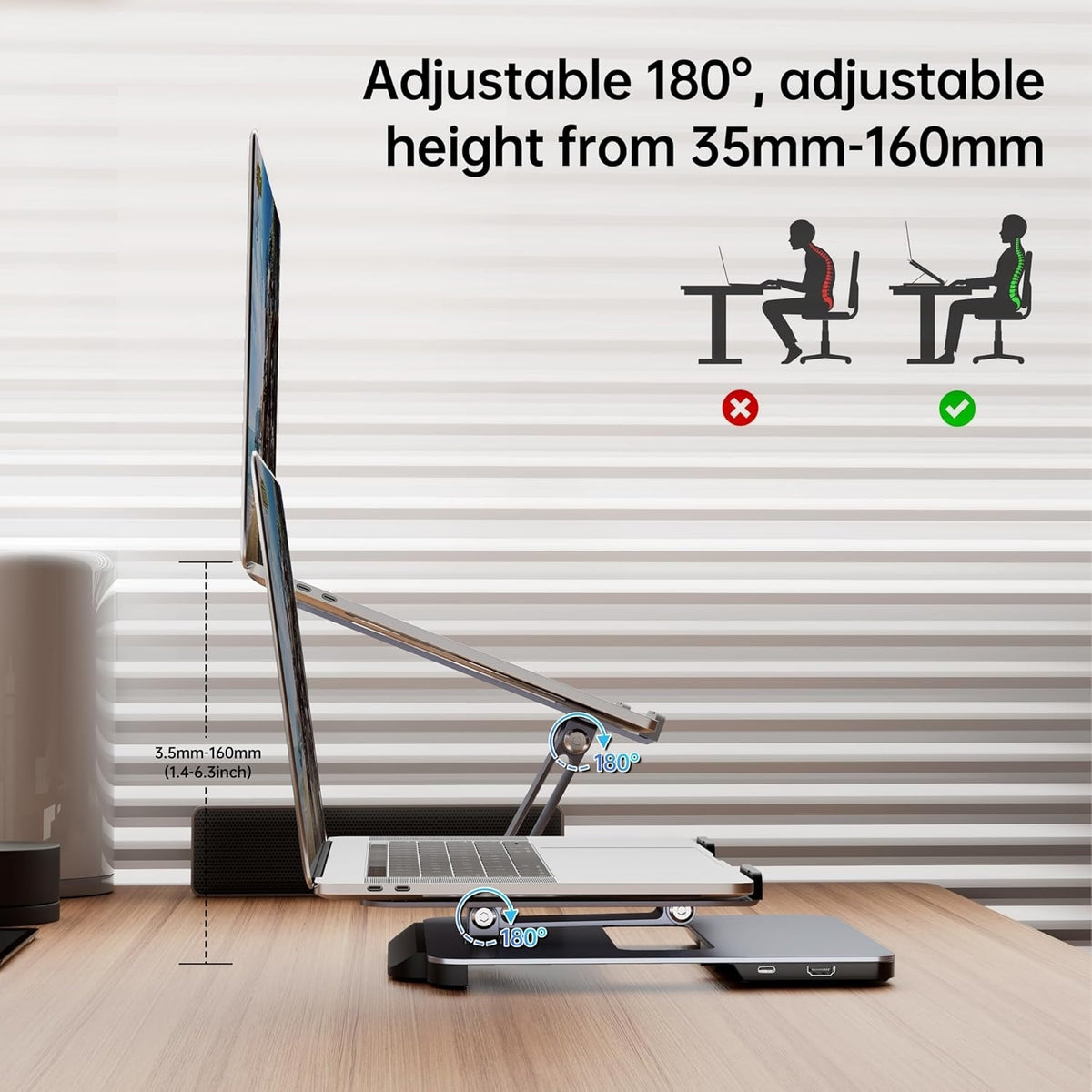 BENFEI 380GY Laptop Stand with USB C 6 in1 4K@60Hz HDMI, 4 x USB3.0, 100W PD Docking Station V28-ELEBEN380GY