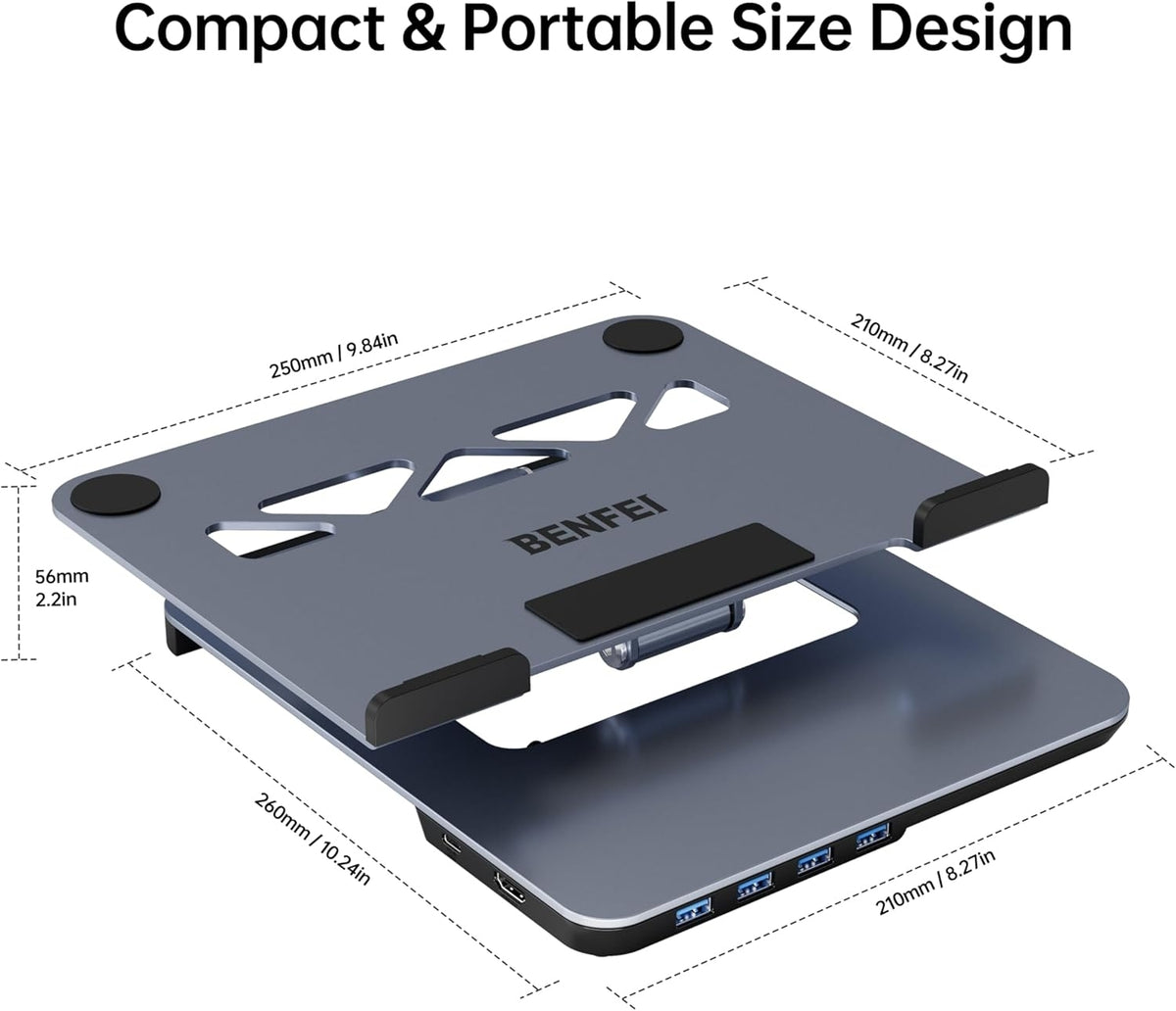 BENFEI 380GY Laptop Stand with USB C 6 in1 4K@60Hz HDMI, 4 x USB3.0, 100W PD Docking Station V28-ELEBEN380GY