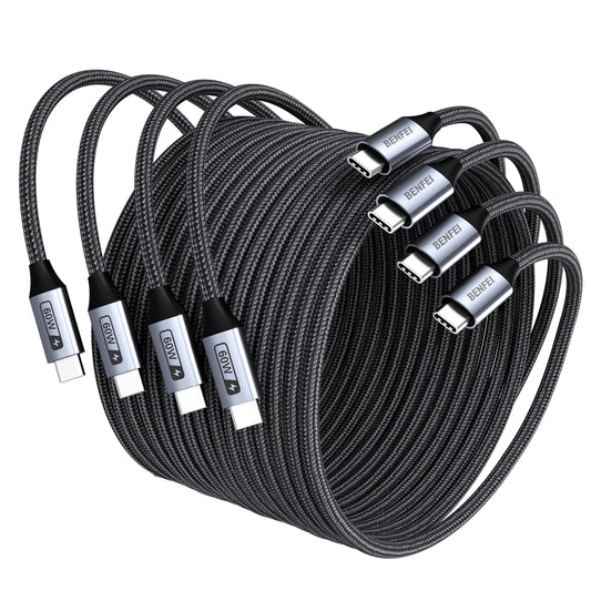 BENFEI 000382GY-4P USB C Fast Charging 60W Cable, 4-Pack(3.3ft/1M x 2 + /6.6ft/2M x 2) Nylon Braided Cable V28-ELEBEN382GY4P