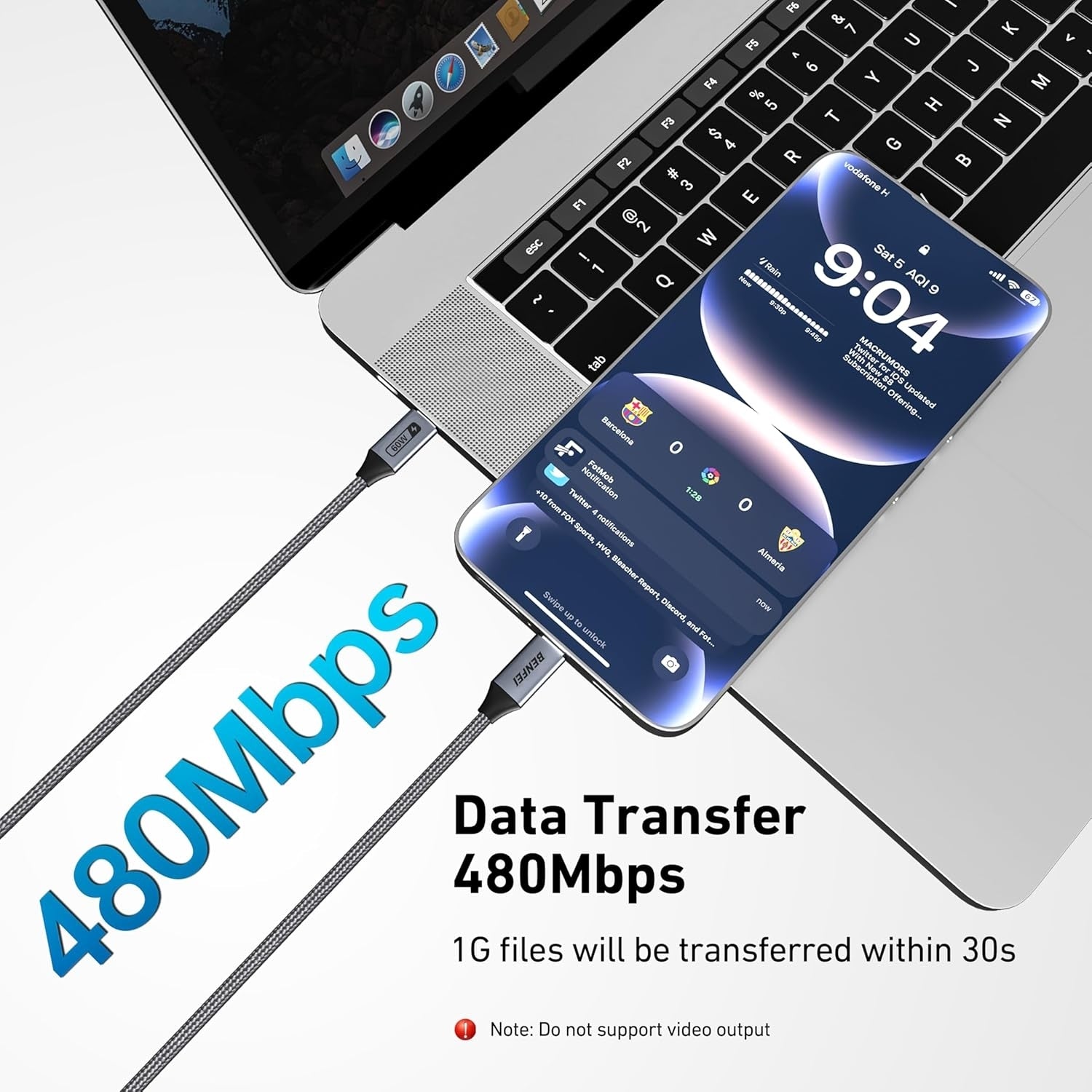 BENFEI 000383GY USB-C to USB-C Cable (4K@120Hz), 100W PD Fast Charging, 10Gbps Data Transfer for I-phone V28-ELEBEN383GY