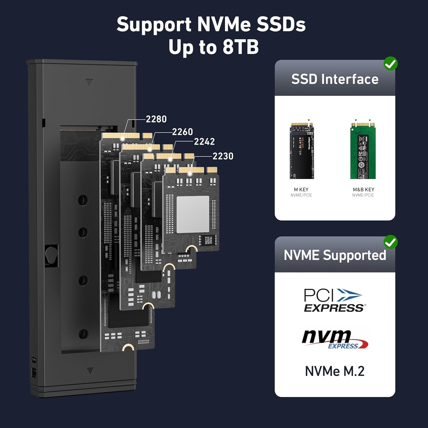 BENFEI M.2 SSD Enclosure USB3.2 Gen2 10 Gbps, Tool-Free for NVME B & M Keys with Size 2230/2242/2260/2280 SSDs V28-ELEBEN384GY