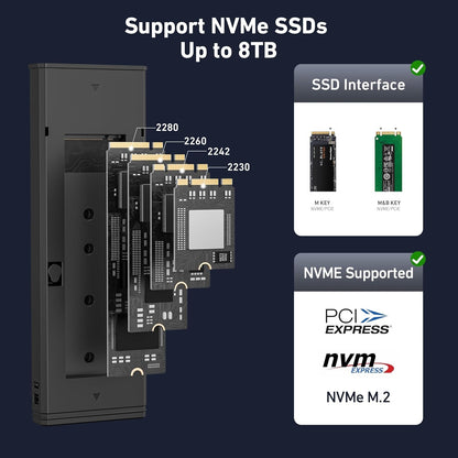 BENFEI M.2 SSD Enclosure USB3.2 Gen2 10 Gbps, Tool-Free for NVME B & M Keys with Size 2230/2242/2260/2280 SSDs V28-ELEBEN384GY