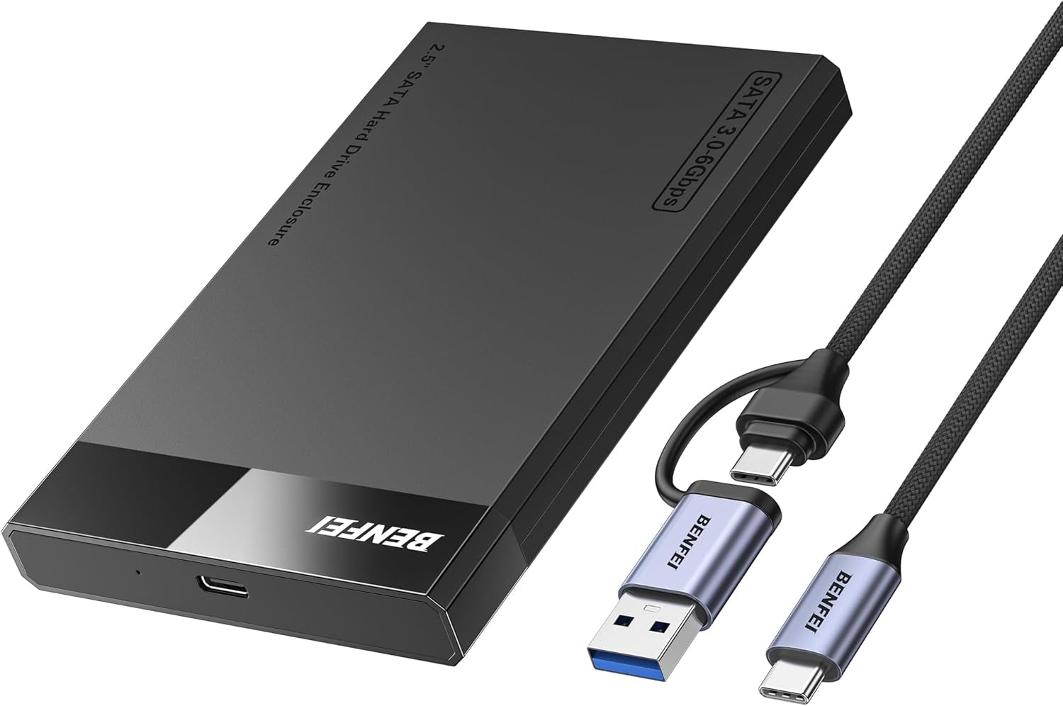 BENFEI 000385BK 2.5 Inch SATA to USB-A + USB-C Tool Free External Hard Drive Enclosure (6Gbps, Optimized for V28-ELEBEN385BK