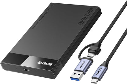 BENFEI 000385BK 2.5 Inch SATA to USB-A + USB-C Tool Free External Hard Drive Enclosure (6Gbps, Optimized for V28-ELEBEN385BK