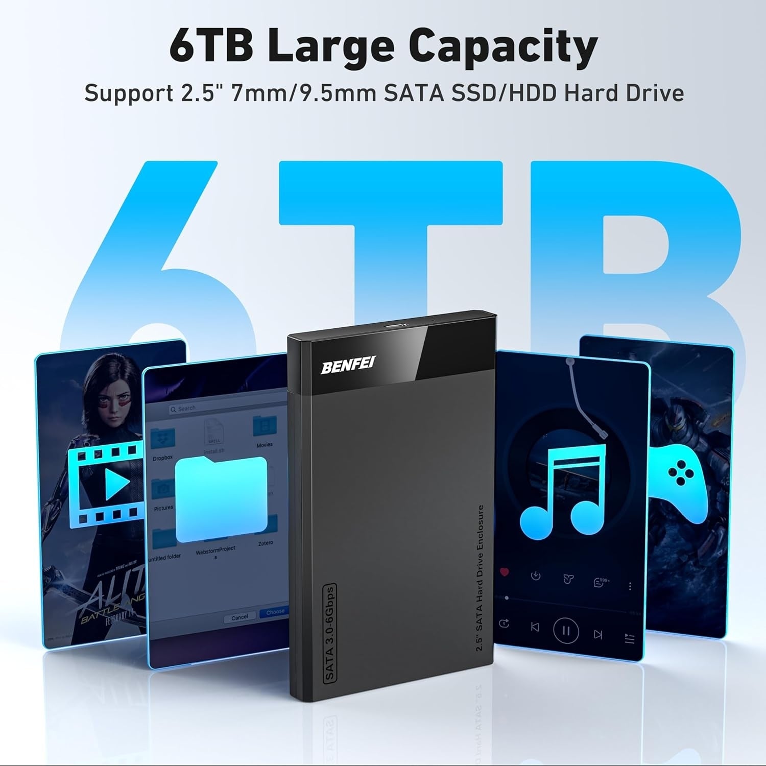 BENFEI 000385BK 2.5 Inch SATA to USB-A + USB-C Tool Free External Hard Drive Enclosure (6Gbps, Optimized for V28-ELEBEN385BK