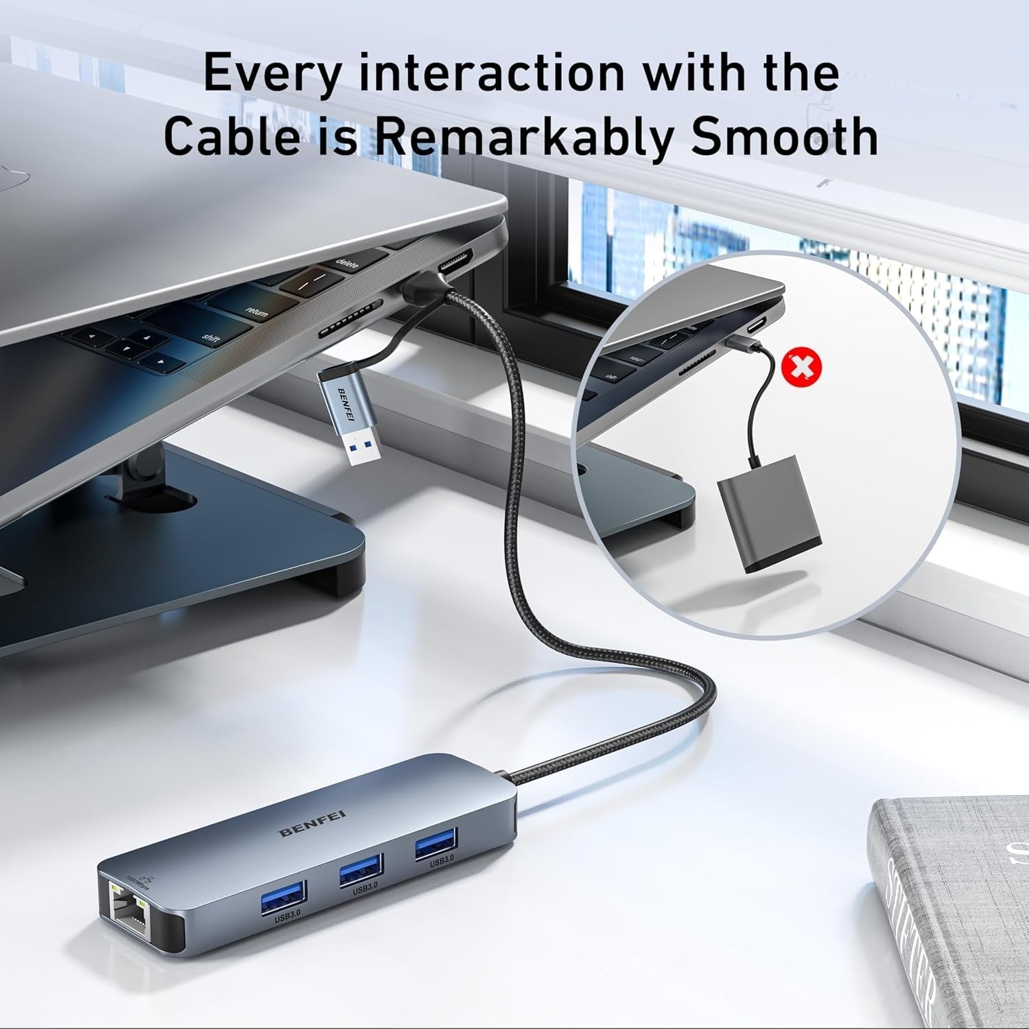 BENFEI 000386GY USB-C + USB 3.0 to Gigabit RJ45 + 3 Port USB 3.0 Hub Compatible with Mac V28-ELEBEN386GY
