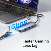 BENFEI 000386GY USB-C + USB 3.0 to Gigabit RJ45 + 3 Port USB 3.0 Hub Compatible with Mac V28-ELEBEN386GY