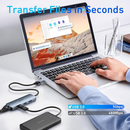 BENFEI 000386GY USB-C + USB 3.0 to Gigabit RJ45 + 3 Port USB 3.0 Hub Compatible with Mac V28-ELEBEN386GY