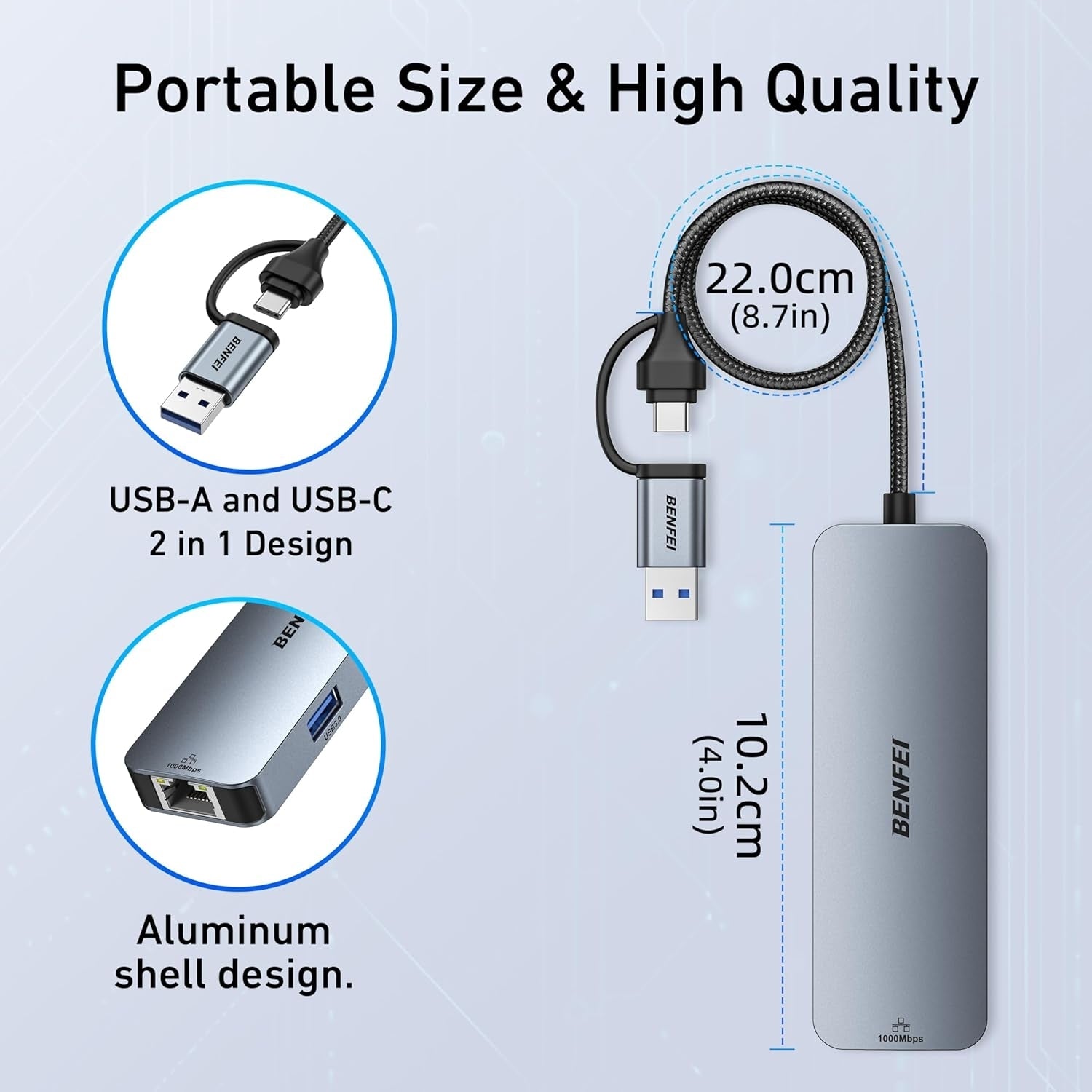 BENFEI 000386GY USB-C + USB 3.0 to Gigabit RJ45 + 3 Port USB 3.0 Hub Compatible with Mac V28-ELEBEN386GY