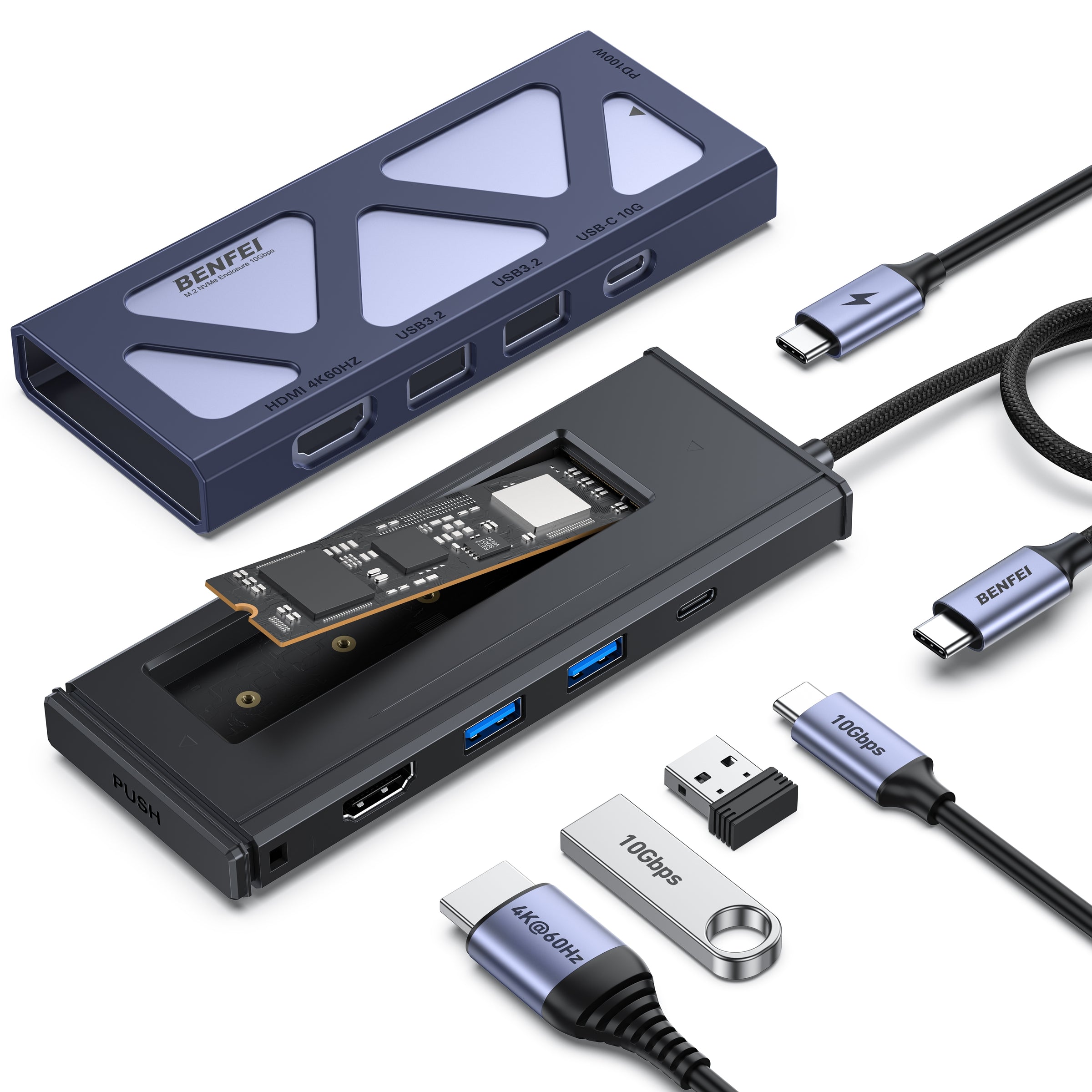 BENFEI 000389GY M.2 NVMe Enclosure with USB-C Hub V28-ELEBEN389GY