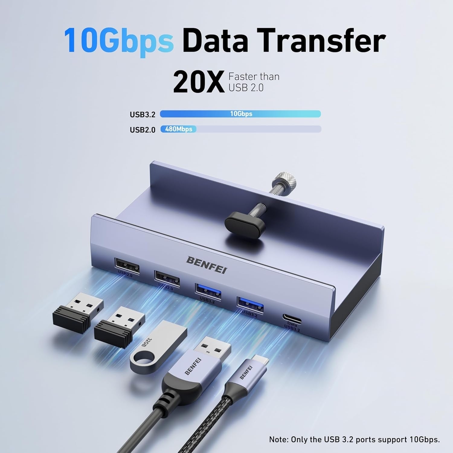 BENFEI 396GY USB-C 8-in-1 Docking HDMI 4K/60Hxz+USB-C(10G)+2xUSB-A(10G)+2xUSB2.0+RJ45+PD100W V28-ELEBEN396GY