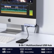 BENFEI 396GY USB-C 8-in-1 Docking HDMI 4K/60Hxz+USB-C(10G)+2xUSB-A(10G)+2xUSB2.0+RJ45+PD100W V28-ELEBEN396GY