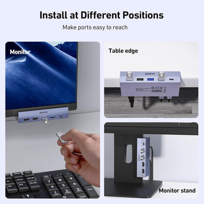 BENFEI 396GY USB-C 8-in-1 Docking HDMI 4K/60Hxz+USB-C(10G)+2xUSB-A(10G)+2xUSB2.0+RJ45+PD100W V28-ELEBEN396GY