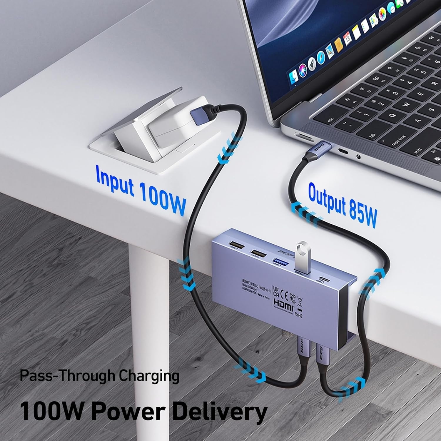 BENFEI 396GY USB-C 8-in-1 Docking HDMI 4K/60Hxz+USB-C(10G)+2xUSB-A(10G)+2xUSB2.0+RJ45+PD100W V28-ELEBEN396GY