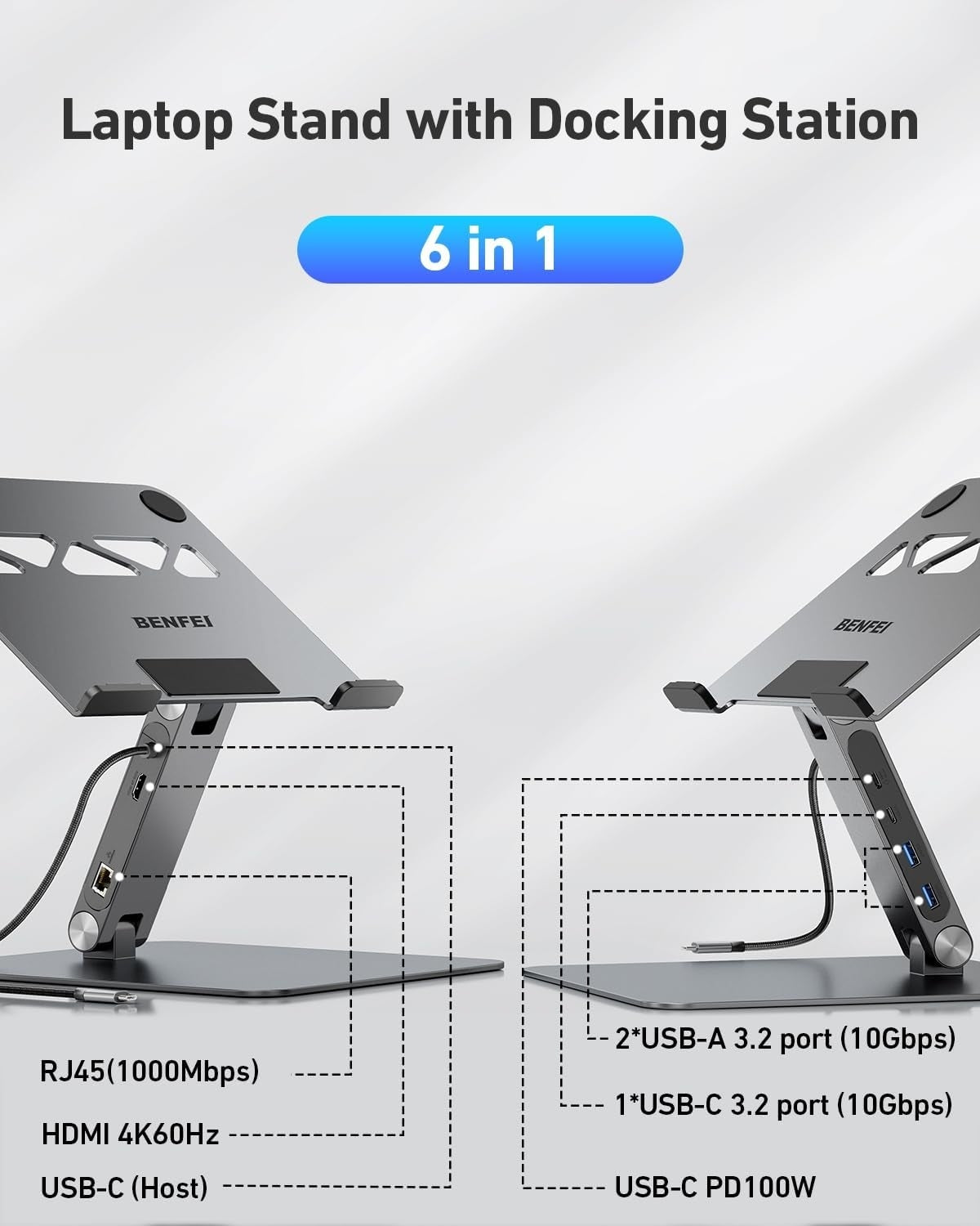 BENFEI 398GY TYPE-C 6-in-1 HDMI+USB-C(10G)+RJ45+2xUSB-A(10G)+PD V28-ELEBEN398GY