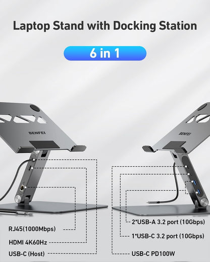 BENFEI 398GY TYPE-C 6-in-1 HDMI+USB-C(10G)+RJ45+2xUSB-A(10G)+PD V28-ELEBEN398GY