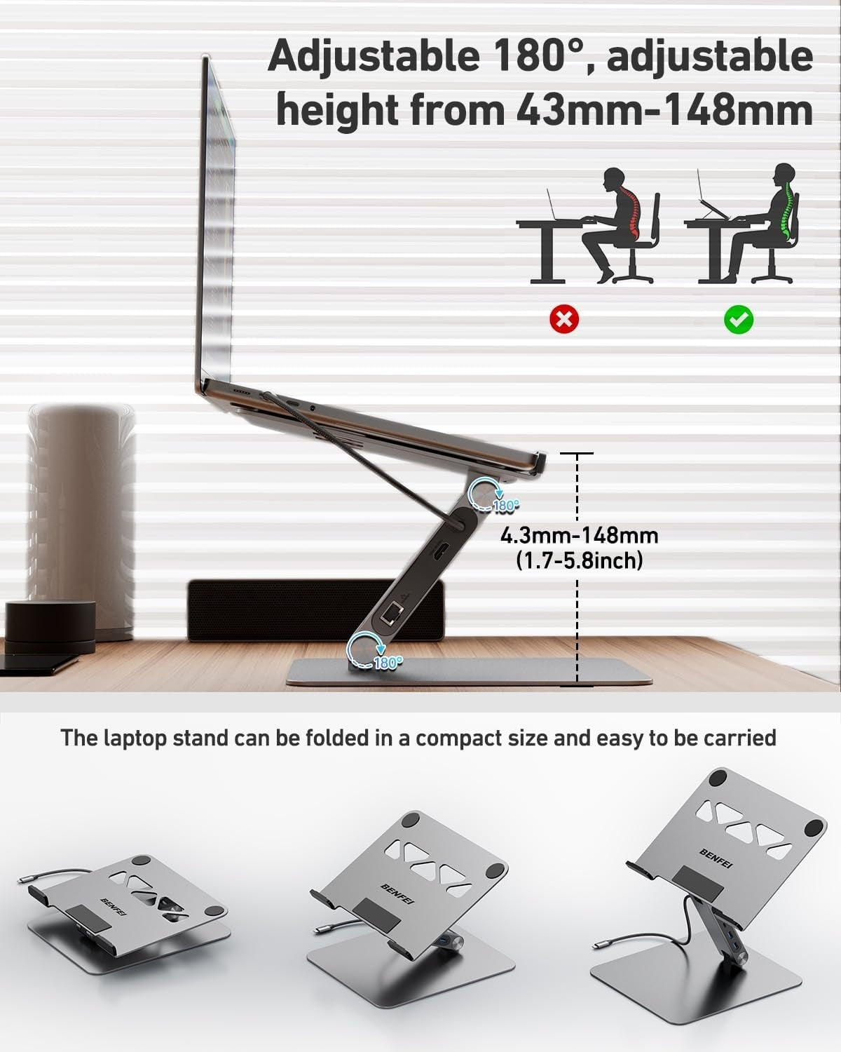 BENFEI 398GY TYPE-C 6-in-1 HDMI+USB-C(10G)+RJ45+2xUSB-A(10G)+PD V28-ELEBEN398GY